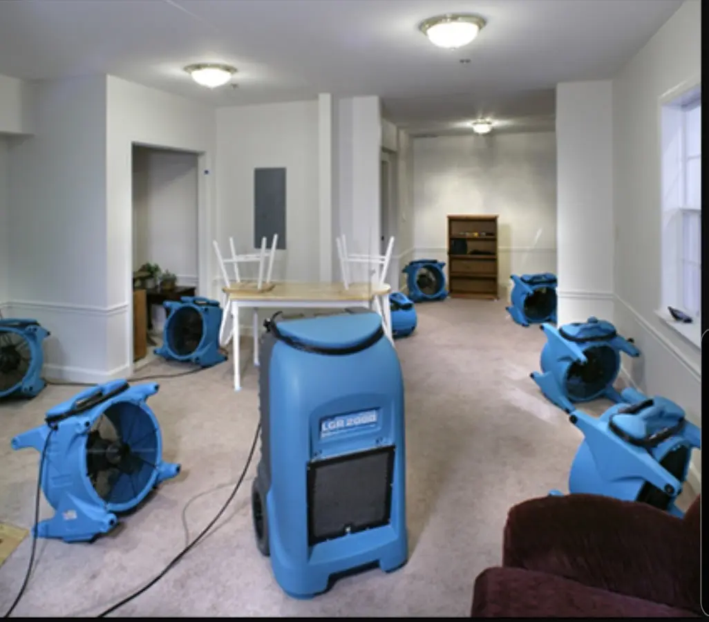 Air movers and dehumidifier setup for Water Extraction & Removal in Toronto
